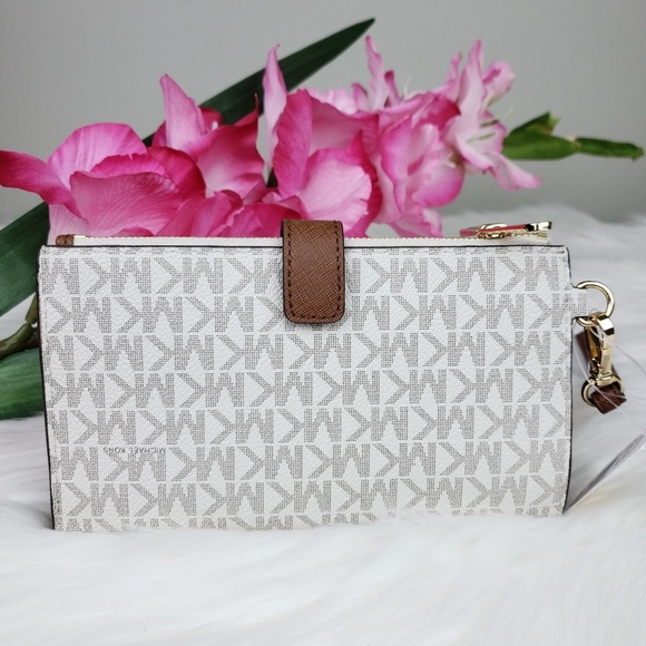 🌺NWT Michael Kors double zip wristlet Vanilla MK - Picture 3 of 7